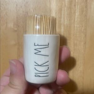 Rae Dunn Ceramic Toothpick Holder - White "PICK ME"
